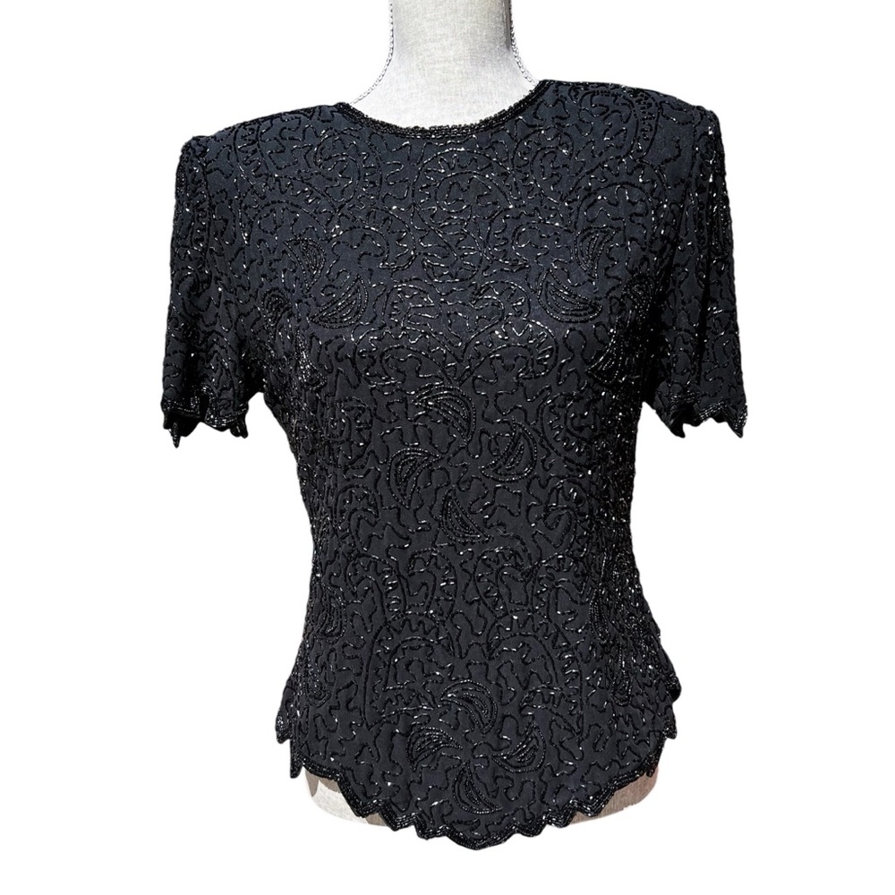 Black Beaded Top Brilliante by J.A. Size Medium
